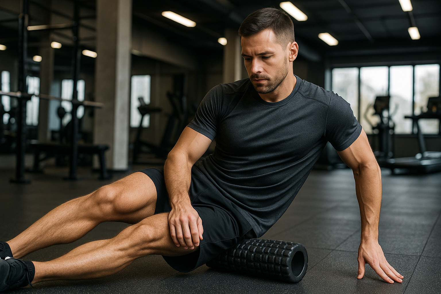 man using foam roller